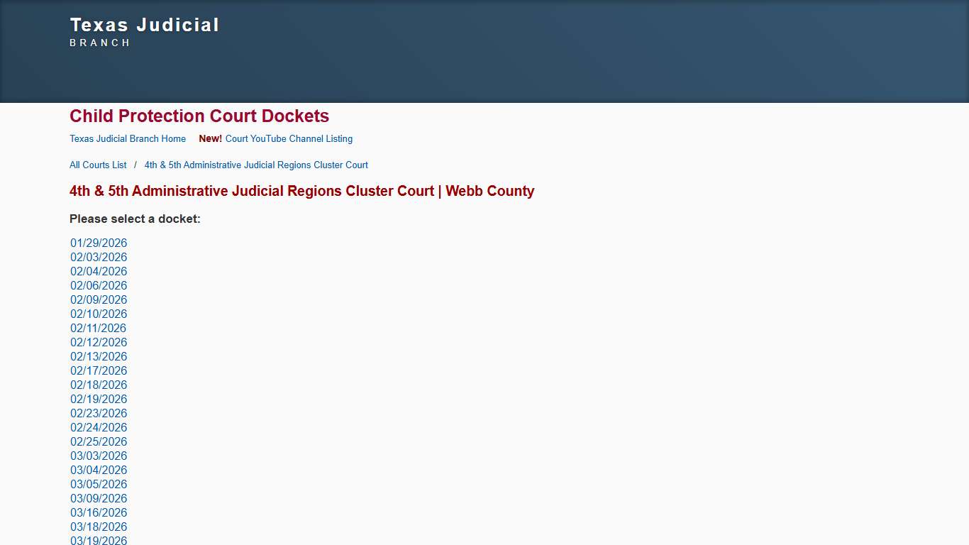 Texas Courts Online 4th & 5th Administrative Judicial Regions Cluster Court Webb County