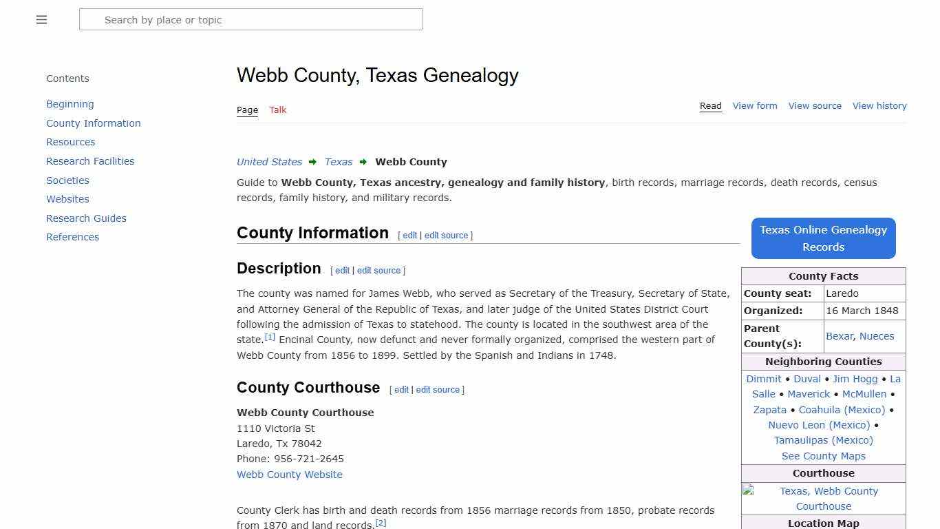 Webb County, Texas Genealogy • FamilySearch